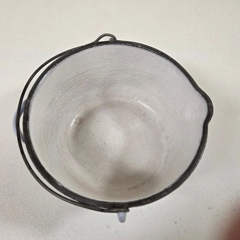Vtg Vollrath ware Light Blue Enamelware Small Cauldron Pot Wire Bail Handle #‎ 2